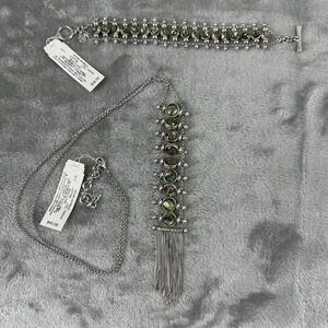 Lucky Brand Necklace & Bracelet Matching Set Silver Mystic Stone Green Blue